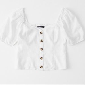 Abercrombie button up puff sleeve top